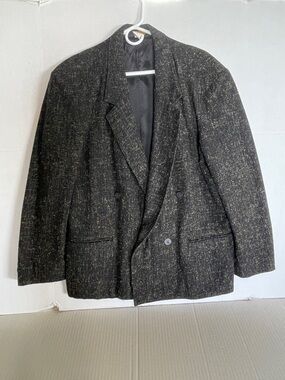 Vtg Cotler Men Sz 40 Jacket Charcoal Gray Atomic Fleck Dbl Breasted Wool Blend